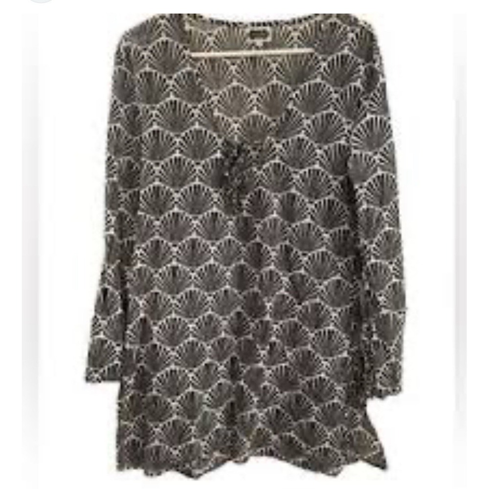 Mud Pie Cover‎ Up Beach Dress Black White Tunic Women M/L Cotton Seashell Deep V